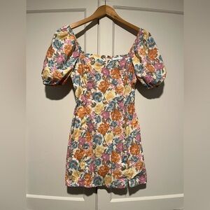 Lush Puff Sleeve Cotton Floral Mini Dress